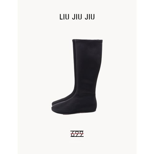 LIUJIUJIU 秋季设计师款丝绸缎面高筒骑士鞋女士时装靴XZ4626L主图
