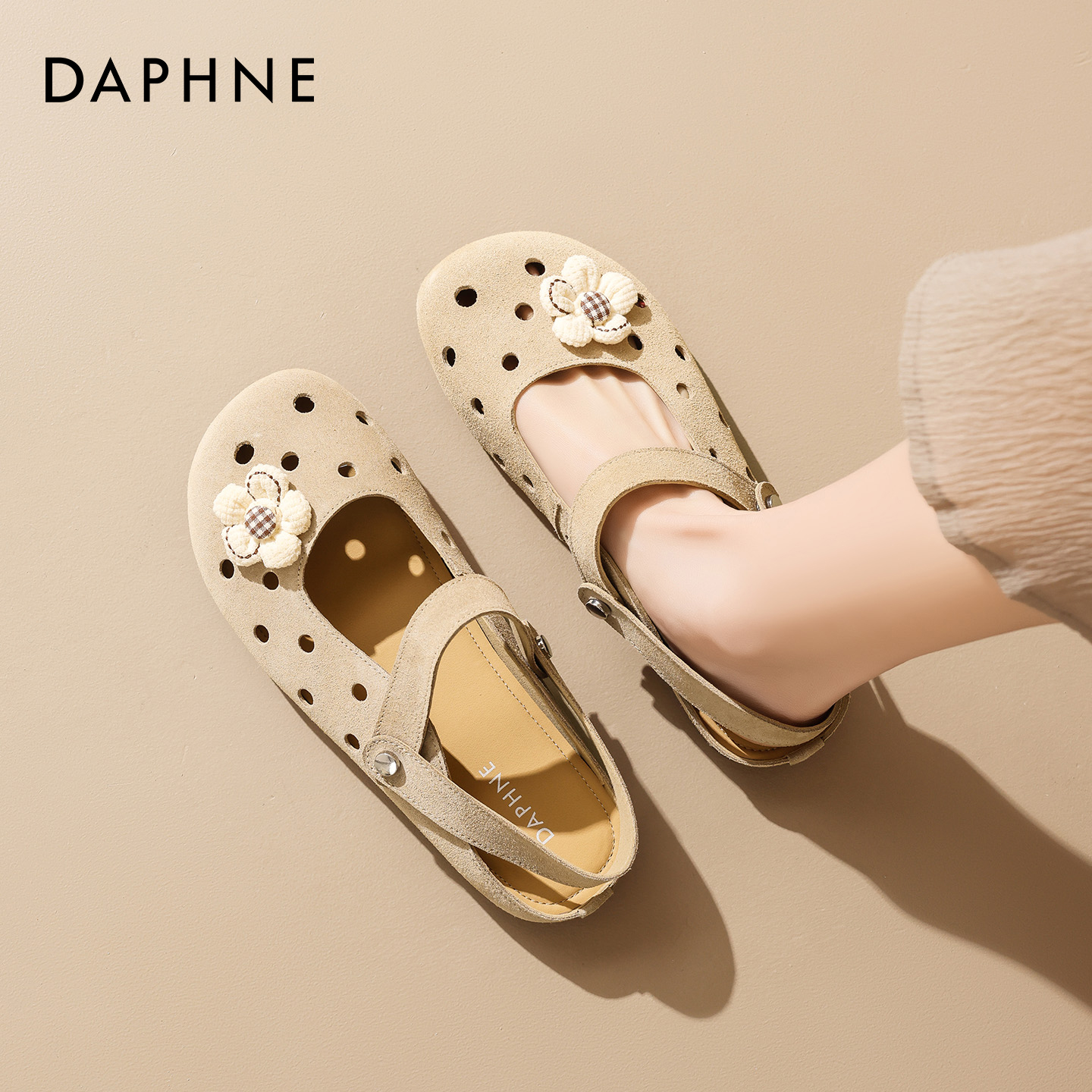 达芙妮勃肯鞋女2026新款春外穿懒人一脚蹬包头半拖鞋平底镂空单鞋主图