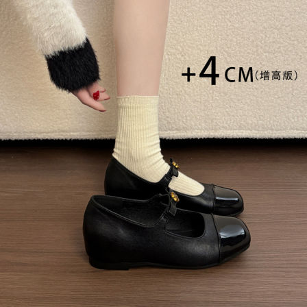 法式浅口内增高厚底玛丽珍单鞋女2026新款春季配裙子高跟小皮鞋子