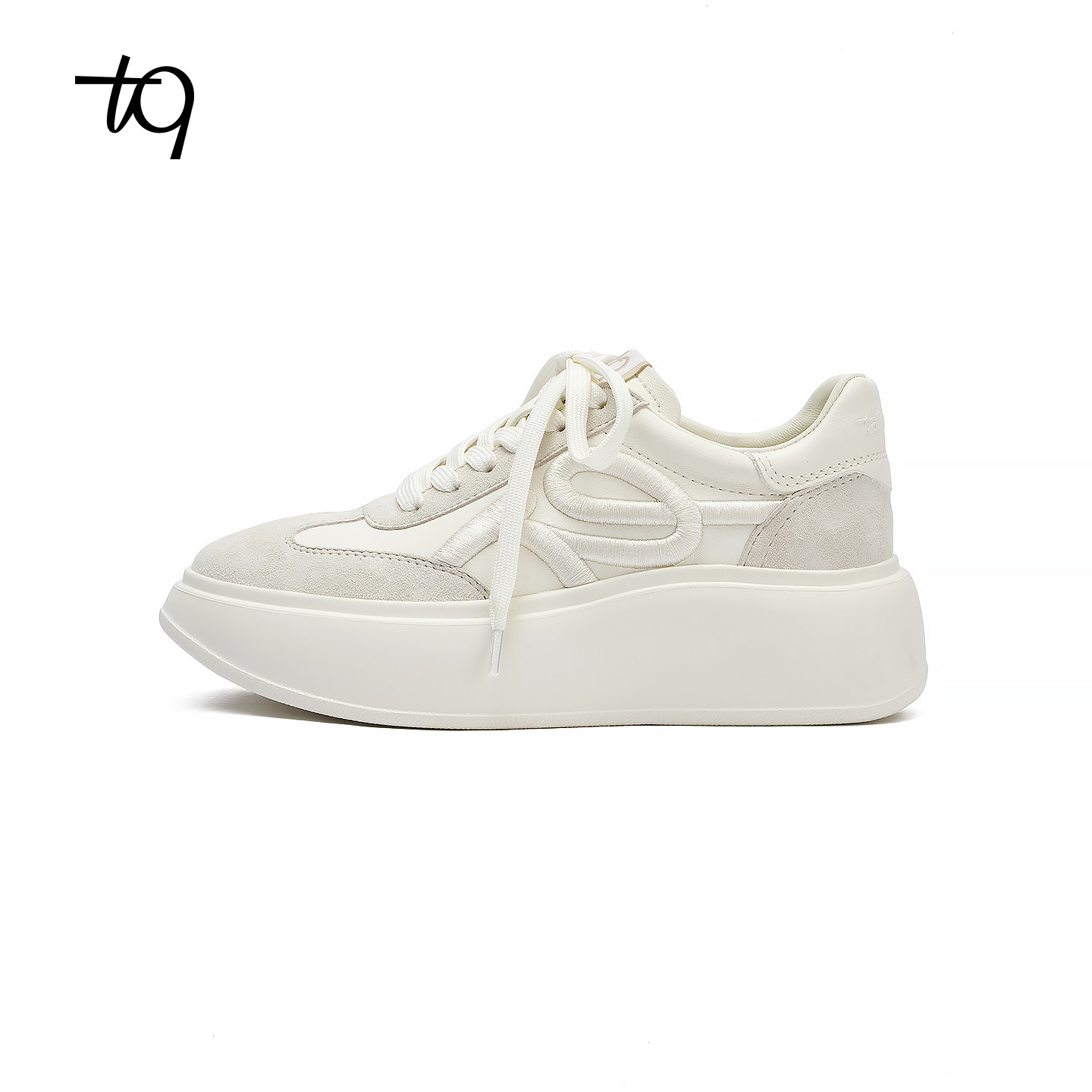 Talitaqoom2026春季新款厚底经典复古休闲白色刺绣德训鞋tq女板鞋主图