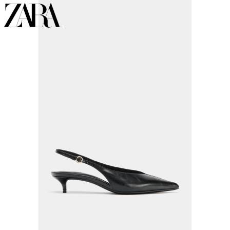 ZARA特惠精选 女鞋 黑色细猫跟露跟尖头穆勒鞋 2229710 800