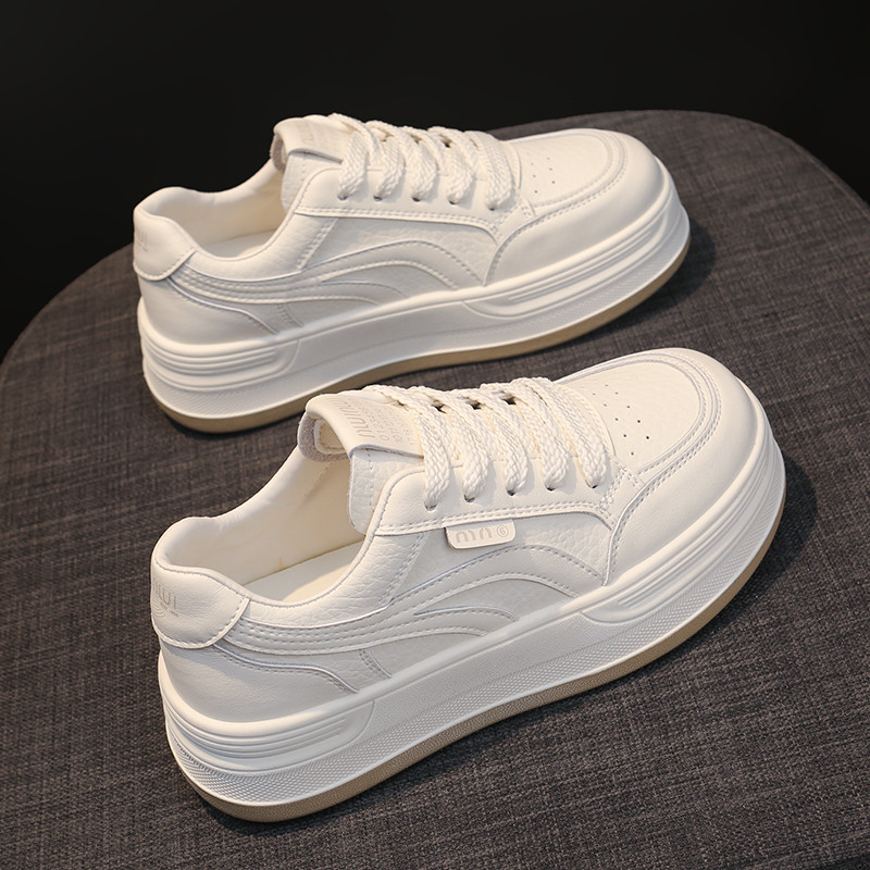 杨幂同款踩屎感真皮小白鞋女款2026春季新款爆款厚底软底运动板鞋主图