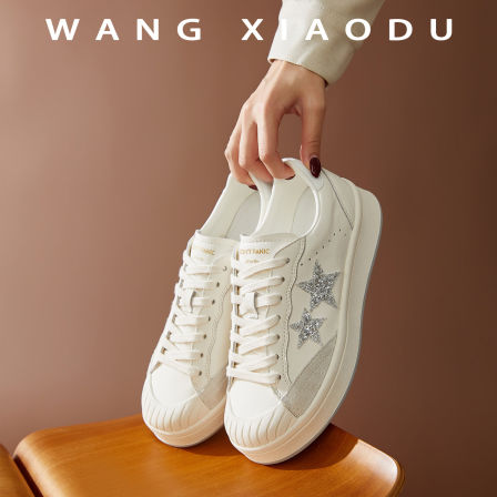 原创【王小毒】许你星光●4cm低帮板鞋女绒面亮钻贝壳头小白鞋