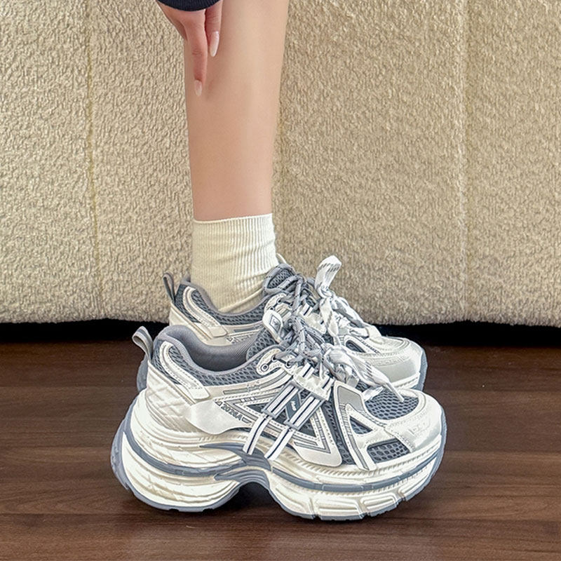 厚底老爹鞋女2026春季新款白色松糕底增高休闲轻便显脚小运动鞋女主图