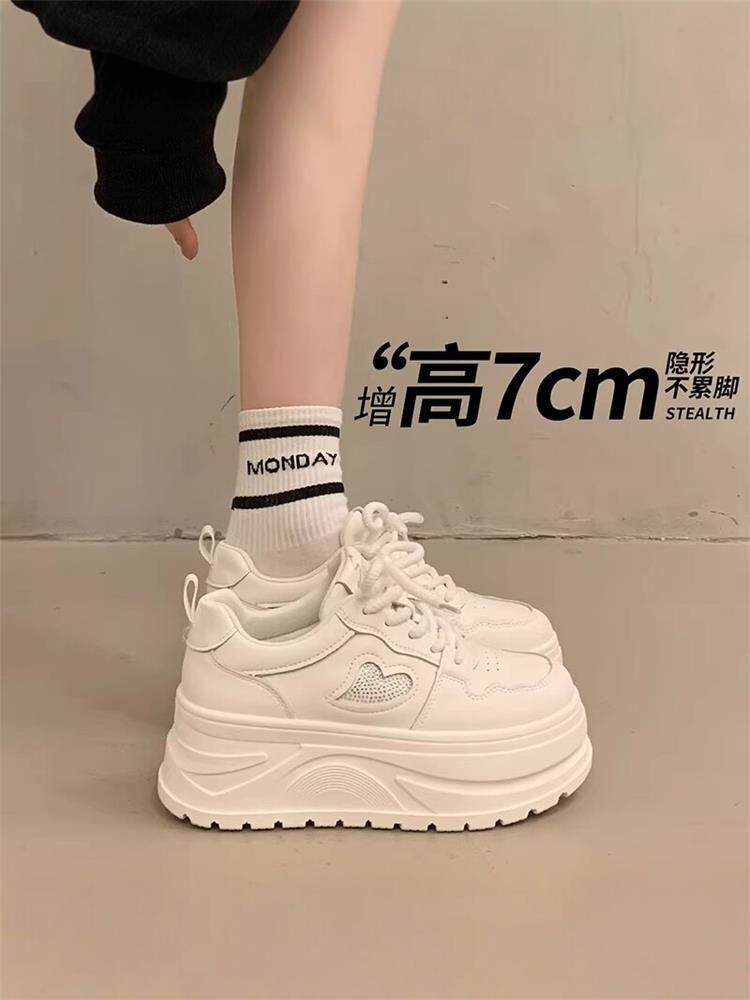 女鞋松糕厚底小白鞋女2026春季新款小个子隐形内增高7cm休闲板鞋主图