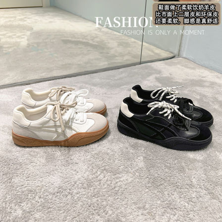 【定制柔软羊皮】大叔家真皮厚底德训鞋女2026新款显瘦运动阿甘鞋