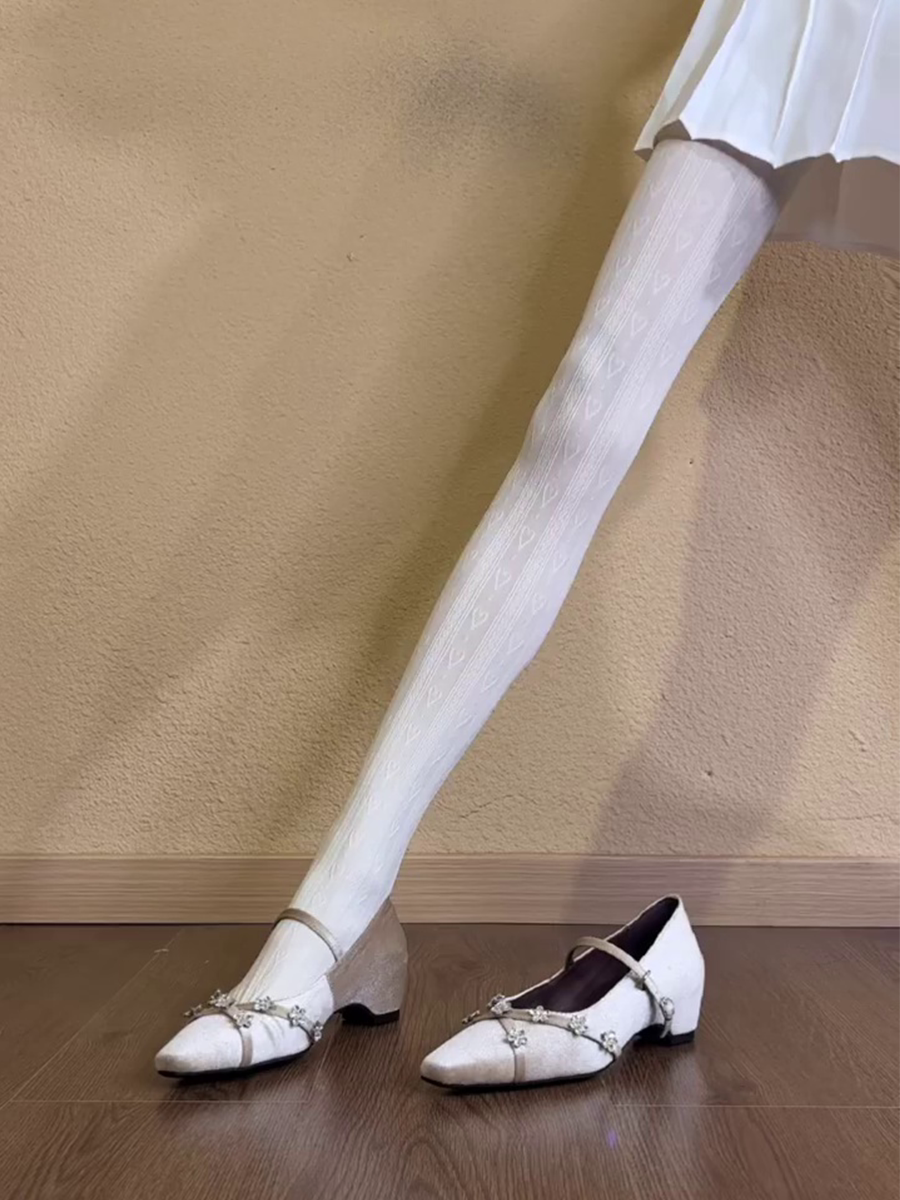 羊皮版~内增高一字带方头水钻设计浅口单鞋百搭水钻女温柔风女鞋主图