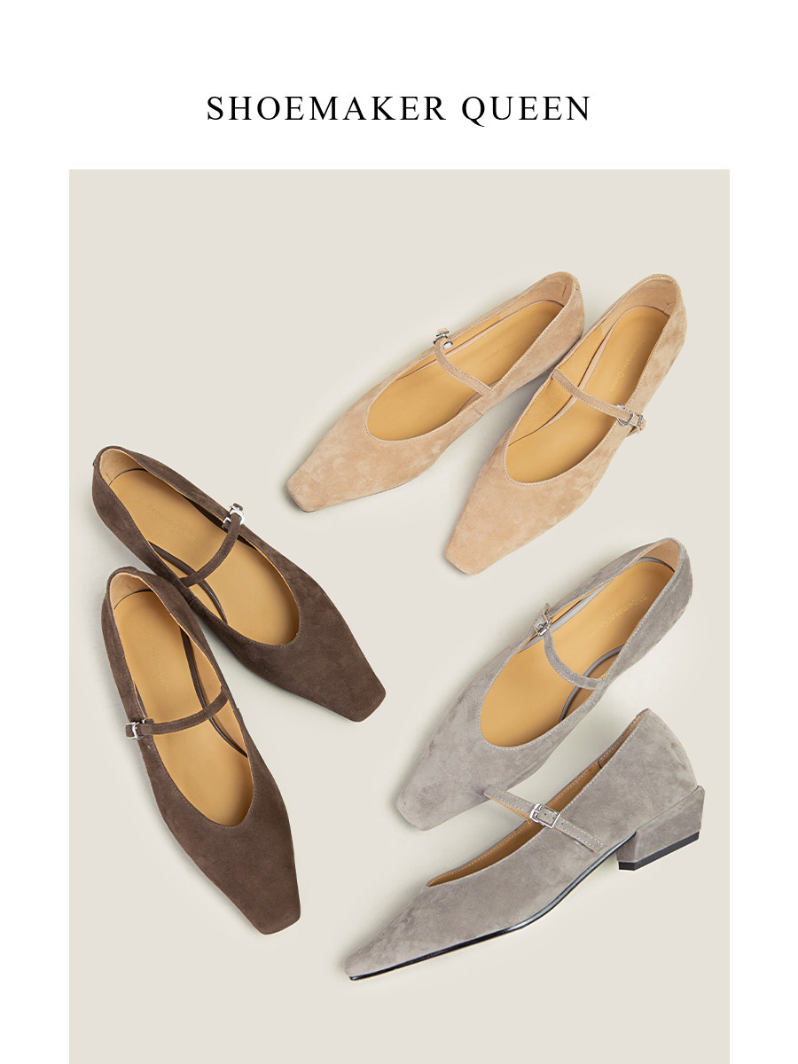 【鞋匠女王×经典刚需】法国Jin口羊绒粗跟方头玛丽珍鞋中跟单鞋主图