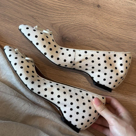 Wheat house ~！法式波点蝴蝶结浅口单鞋女气质内增高玛丽珍鞋子