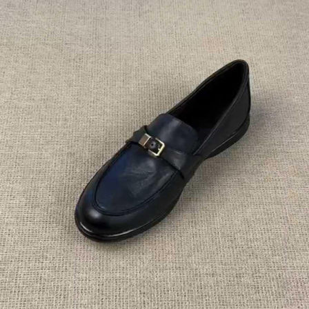 羊皮版~英伦风圆头乐福鞋女一脚蹬金属扣小皮鞋百搭时尚懒人单鞋