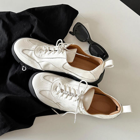 Wheat house ~！复古圆头厚底德训鞋女系带轻便休闲运动风登山鞋