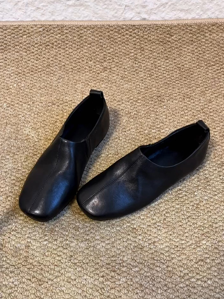羊皮版~老钱风简约软皮舒适小皮鞋女方头一脚蹬百搭黑色时尚单鞋主图