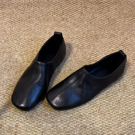 羊皮版~老钱风简约软皮舒适小皮鞋女方头一脚蹬百搭黑色时尚单鞋