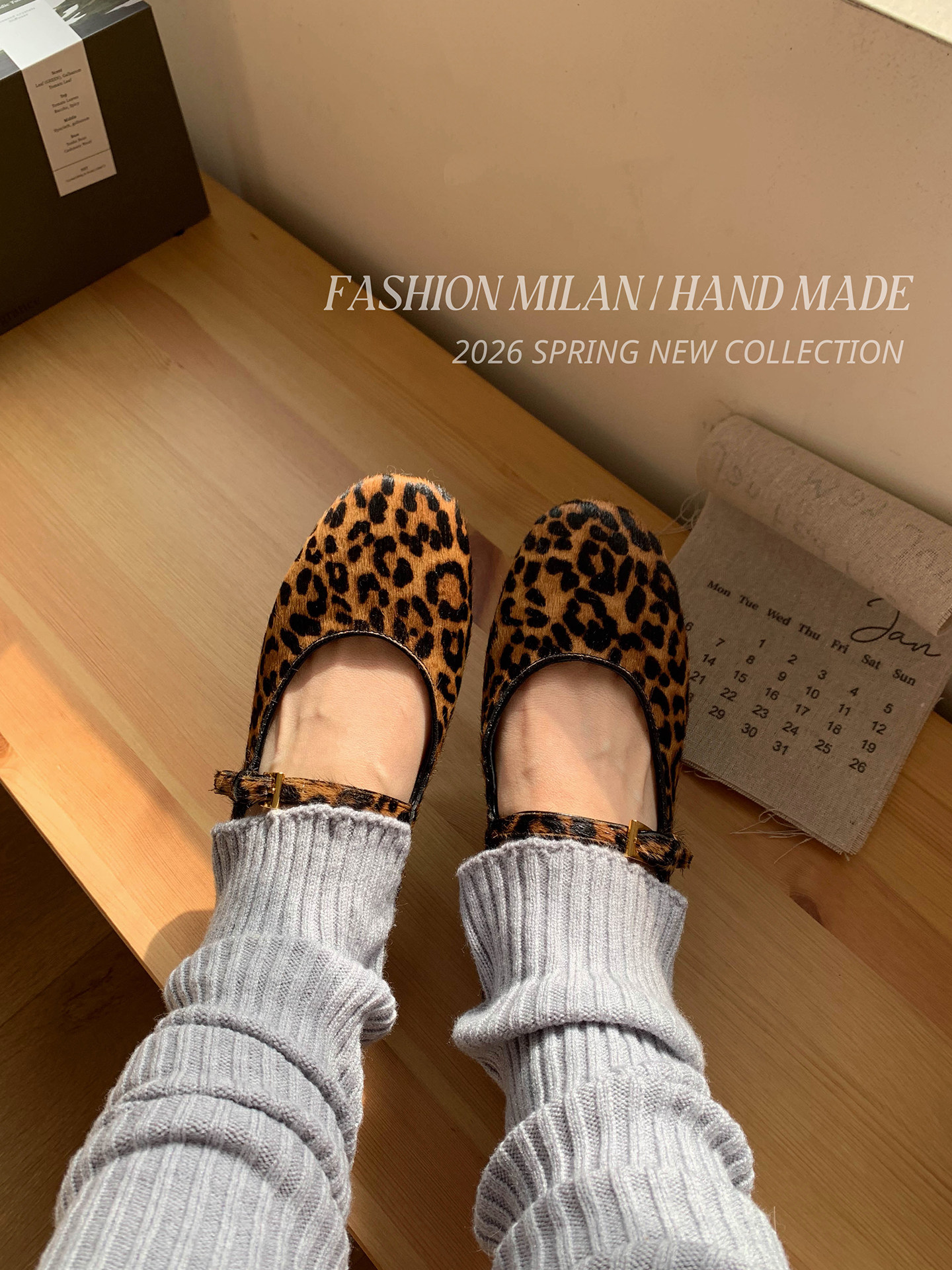 复古豹纹玛丽珍鞋女一字扣带平底奶奶鞋小众高级感百搭芭蕾舞单鞋主图