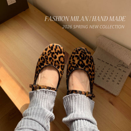 复古豹纹玛丽珍鞋女一字扣带平底奶奶鞋小众高级感百搭芭蕾舞单鞋