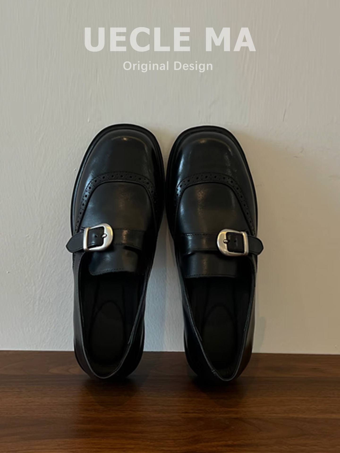 牛皮版~通勤雕花乐福鞋女春秋新新款平底单鞋英伦风一脚蹬小皮鞋主图