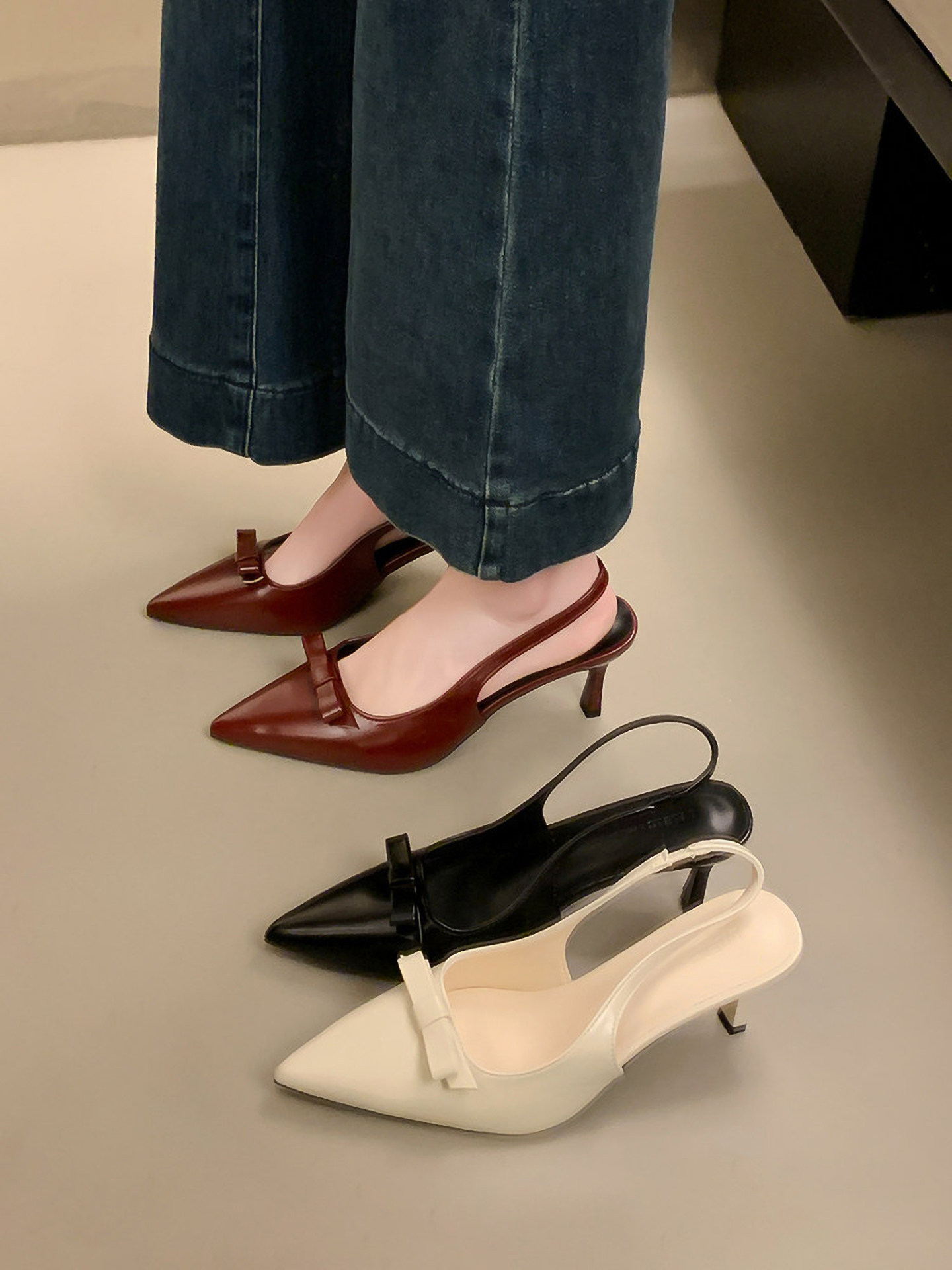 法式尖头蝴蝶结后空绊带凉鞋女2026春夏新款气质简约细高跟单鞋子主图