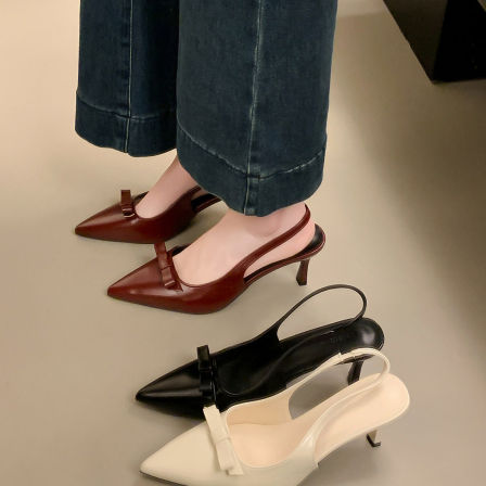 法式尖头蝴蝶结后空绊带凉鞋女2026春夏新款气质简约细高跟单鞋子