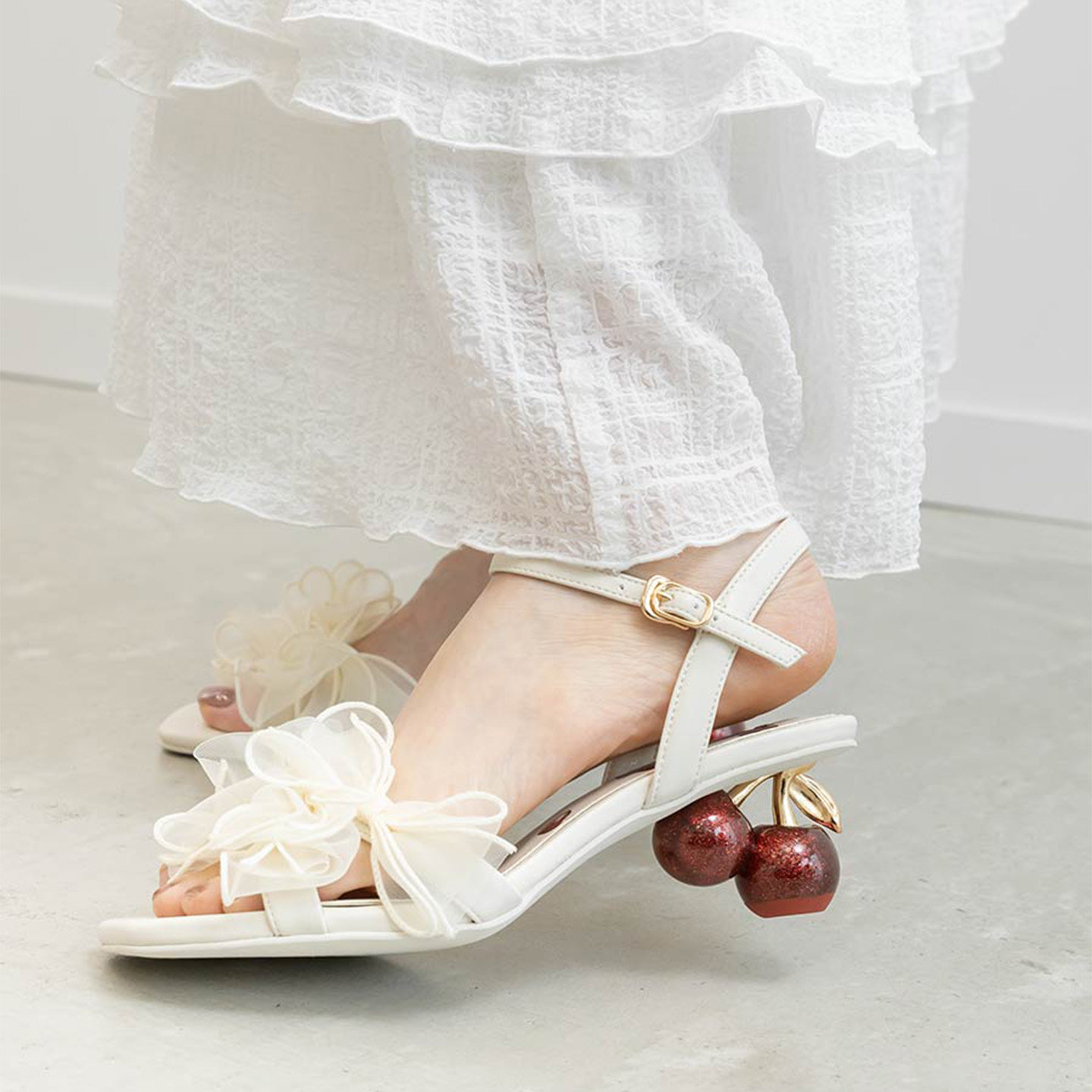 RANDA 26夏季新款樱桃跟网纱甜美绑带不累舒适凉鞋 PS37258主图