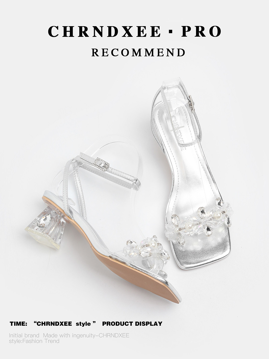 初系丨绝美水晶粗跟露趾时装凉鞋女外穿配裙凉拖鞋脚腕扣带高跟鞋主图