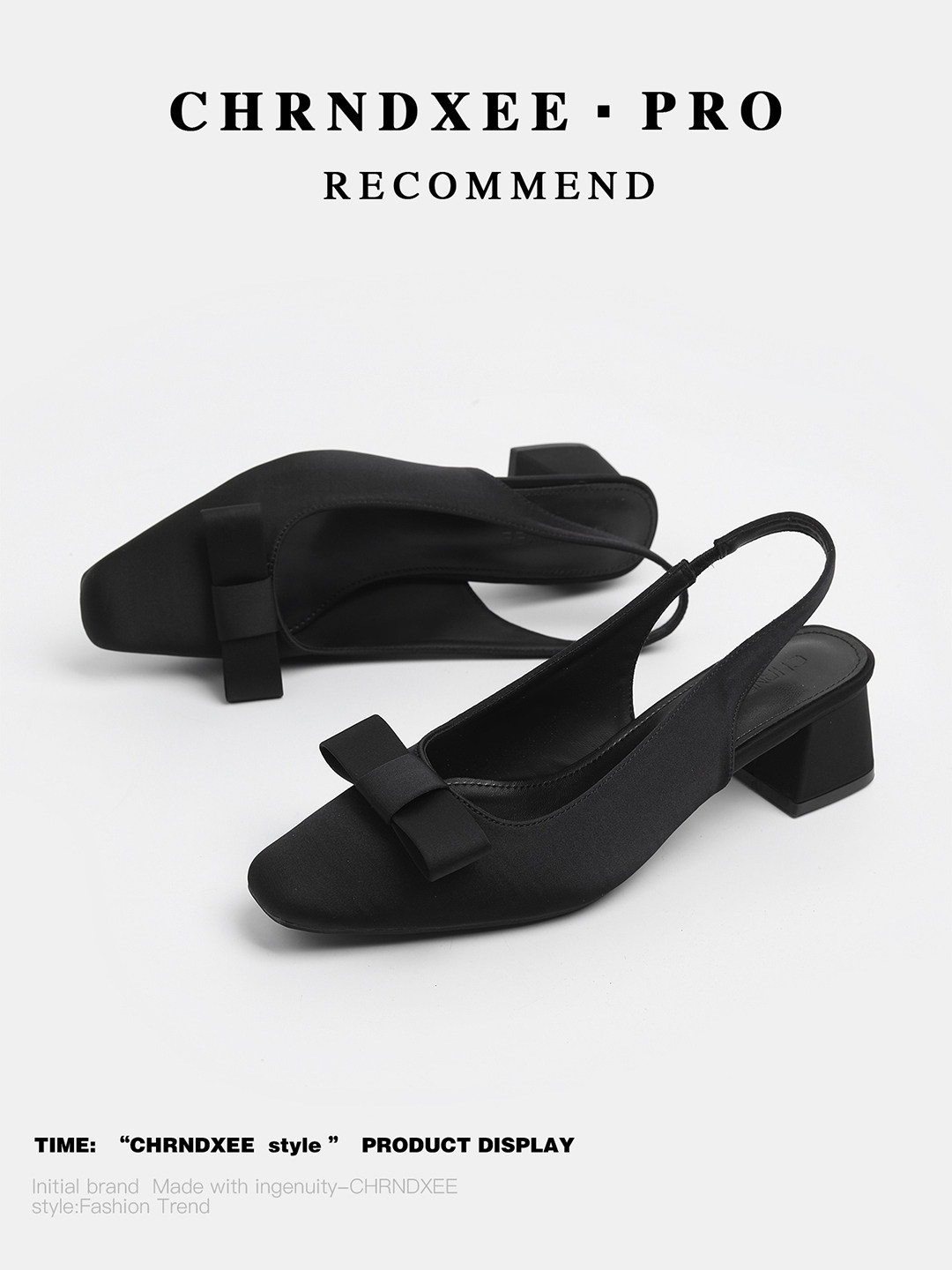 初系丨绸缎蝴蝶结晚风粗跟包头凉鞋女夏外穿通勤百搭复古中跟单鞋主图