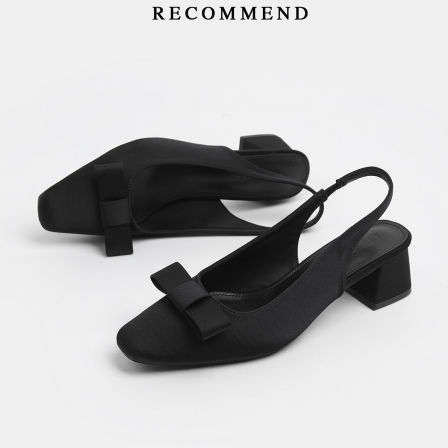 初系丨绸缎蝴蝶结晚风粗跟包头凉鞋女夏外穿通勤百搭复古中跟单鞋