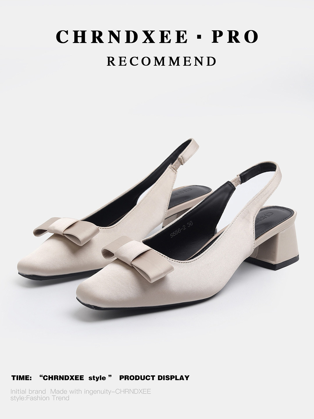 初系丨后绊带绸缎蝴蝶结中跟单鞋女夏季外穿配裙甜美法式包头凉鞋主图