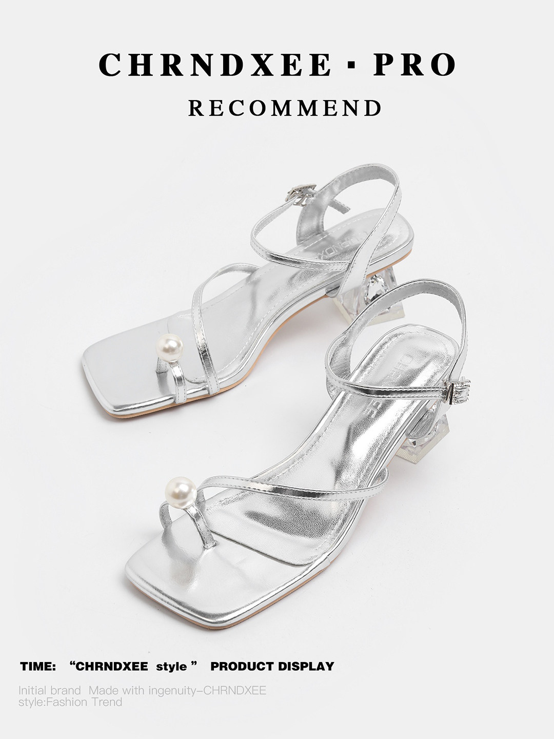 初系丨气质百搭珍珠夹趾高跟凉鞋女夏外穿脚腕扣带水晶粗跟凉拖鞋主图