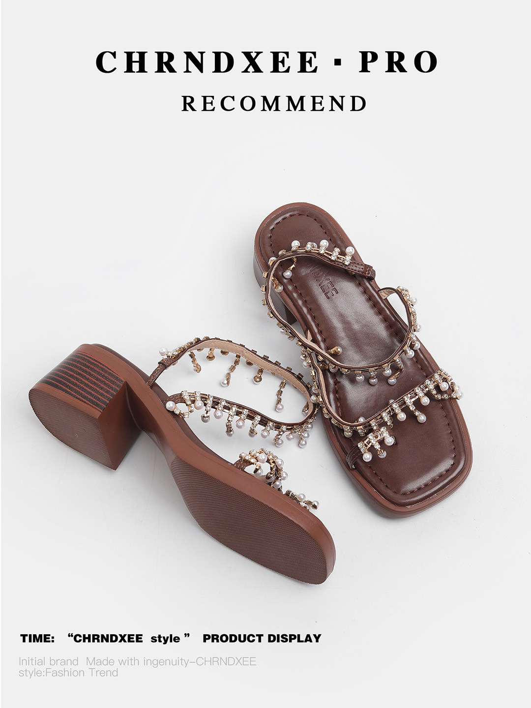 初系丨百搭软底露趾夹趾罗马凉鞋女夏外穿珍珠配裙复古高跟凉拖鞋主图