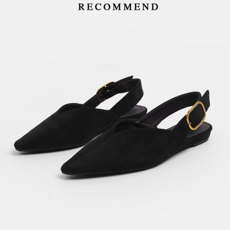 初系丨绒面尖头简约百搭低跟单鞋女通勤风一字带后空外穿包头凉鞋