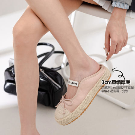 妙侣蝴蝶结编织包头凉鞋女款2026年夏季外穿凉拖鞋厚底半拖凉拖鞋