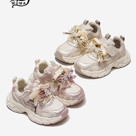 舞玛女童鞋子儿童运动鞋2026年春季小女孩公主网面轻便休闲老爹鞋