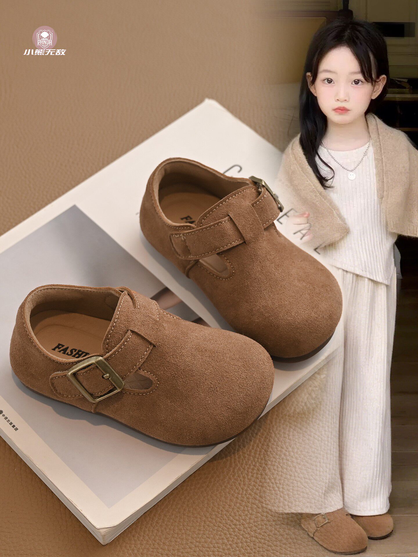 儿童鞋子真皮女童复古勃肯鞋2026春秋新款中小童软底防滑宝宝单鞋主图