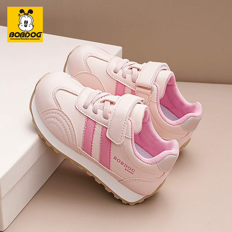 巴布豆童鞋女童鞋子春秋款2026新款阿甘鞋女孩皮面防水儿童运动鞋主图