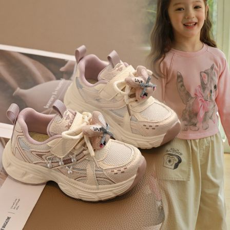 女童运动鞋2026春季新款儿童轻便防滑老爹鞋网面透气休闲软底跑鞋