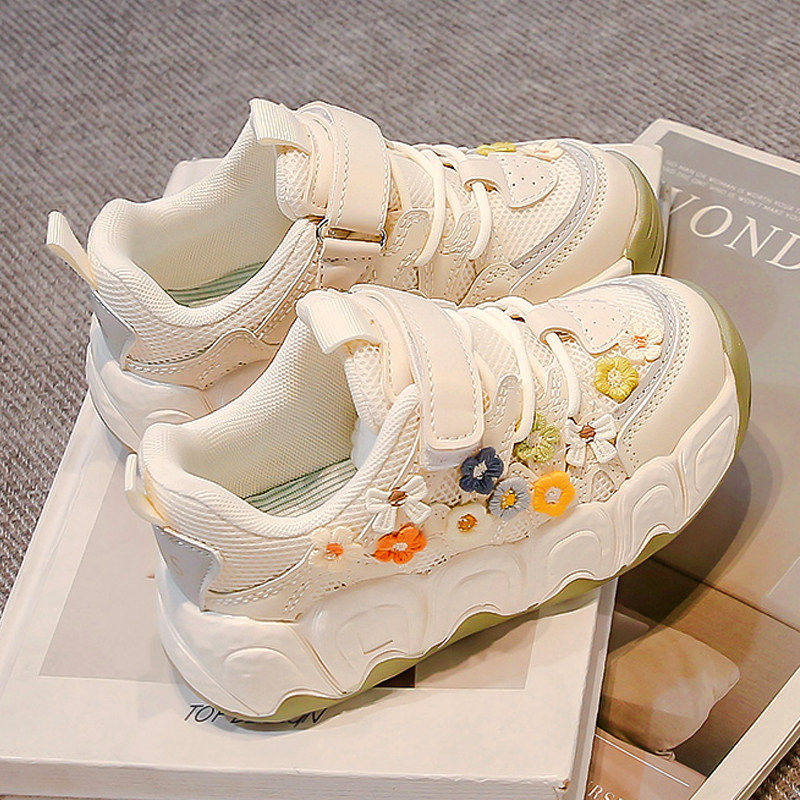 童鞋女童2026春季新款儿童运动鞋女孩魔术贴网面鞋透气公主老爹鞋主图