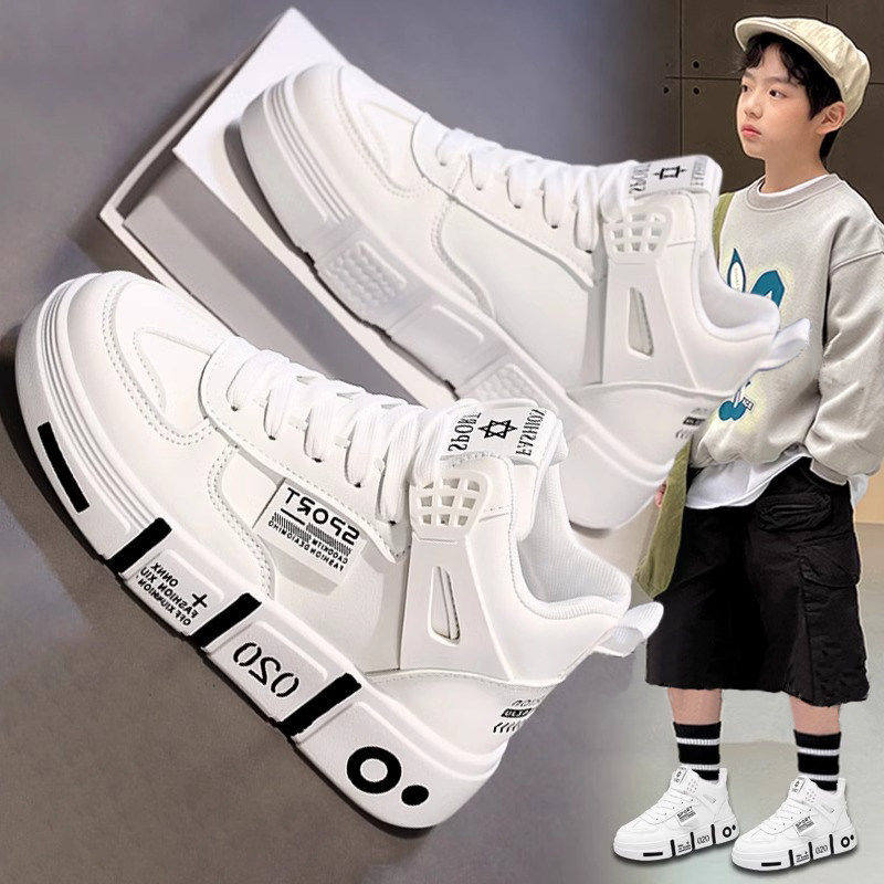 儿童小白鞋男童鞋子2026春季新款大童高筒白色运动鞋男孩初中学生主图