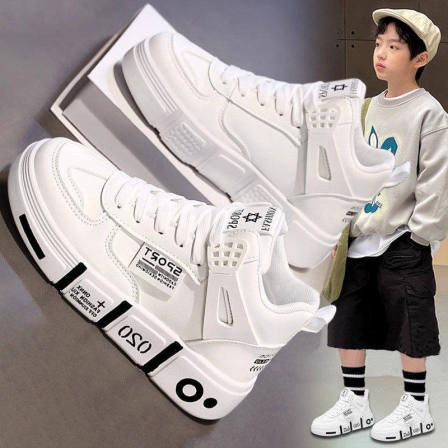 儿童小白鞋男童鞋子2026春季新款大童高筒白色运动鞋男孩初中学生