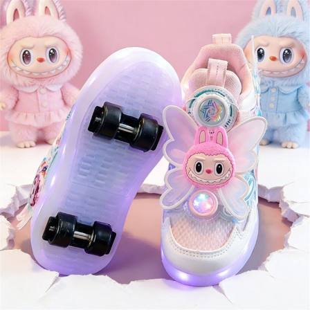 拉布布女童暴走鞋2026新款儿童四轮溜冰轮滑鞋女孩亮灯带轮子的鞋