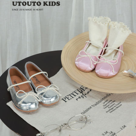 大耳象女童蝴蝶结缎面单鞋2026春季新款宝儿法式甜美风公主单鞋子