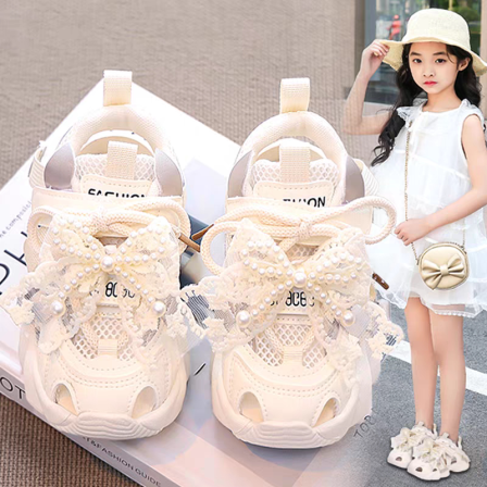 官网C&K女童鞋子儿童凉鞋夏款白色软底运动鞋女孩镂空公主单网鞋