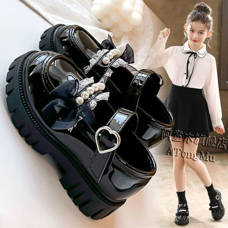 官网C&K女童小皮鞋2026新款春季软底儿童乐福女孩黑色单鞋公主鞋