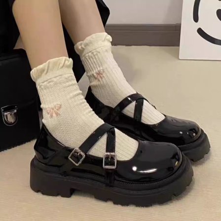 官网C&K女童小皮鞋2026春季款黑色漆皮玛丽珍儿童配裙子公主单鞋