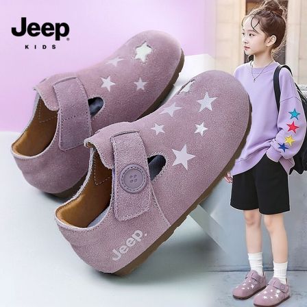 jeep女童勃肯鞋2026新款春季儿童运动鞋潮牌小皮鞋女孩豆豆单鞋子