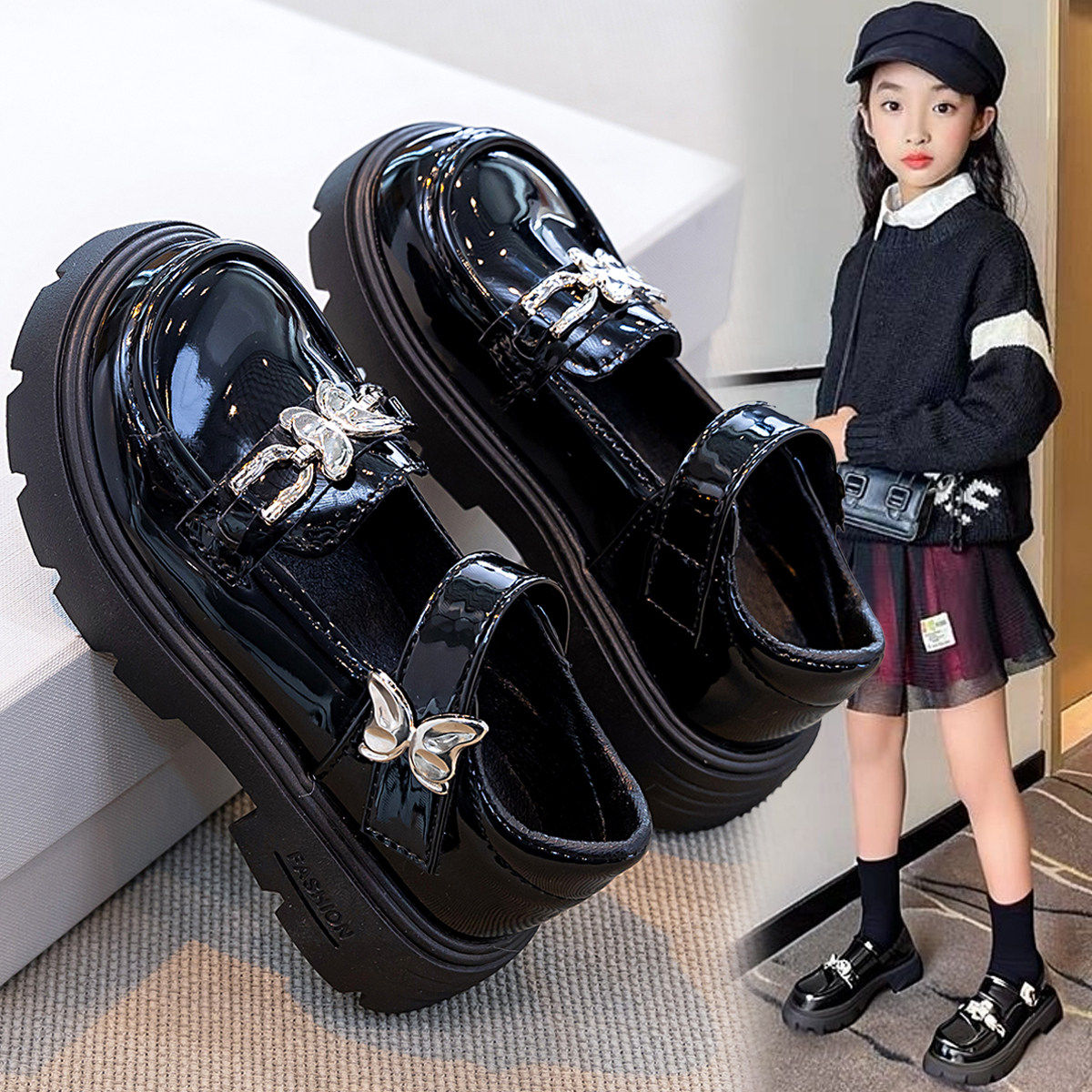 官网C&K女童黑色小皮鞋2026春季儿童玛丽珍单鞋小童配裙子公主鞋主图