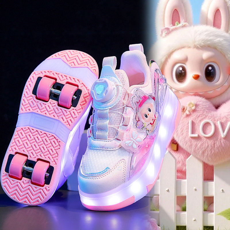 儿童拉布布暴走鞋隐形四轮可收缩自动女童轮滑鞋小学生发光溜冰鞋主图