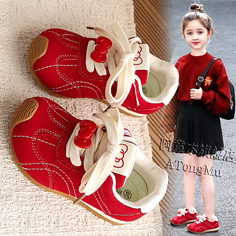 阿童木女童鞋子红色运动鞋2026新款春季软底儿童百搭德训板鞋女孩主图