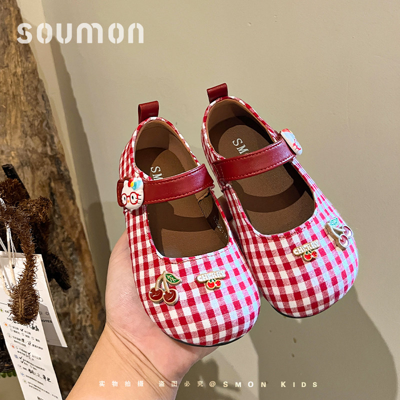 书萌儿童格子玛丽珍鞋2026春季新款勃肯鞋女童平底舒适休闲鞋单鞋主图