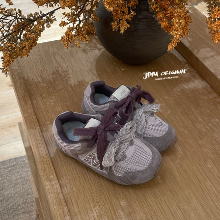 JBM女童春季蕾丝德训鞋2026新款女孩好看休闲鞋儿童阿甘鞋运动鞋