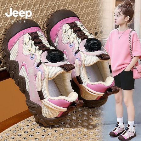 jeep可爱女童鞋春季2026新款儿童运动鞋中大童女孩网面透气阿甘鞋